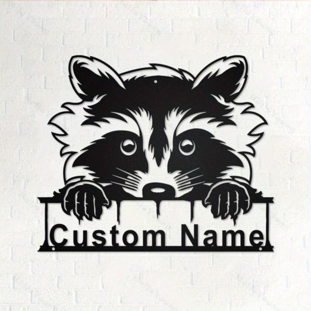 Personalized Raccoon Metal Wall Art, Custom Family Name Sign for Home Kitchen Garden Decor