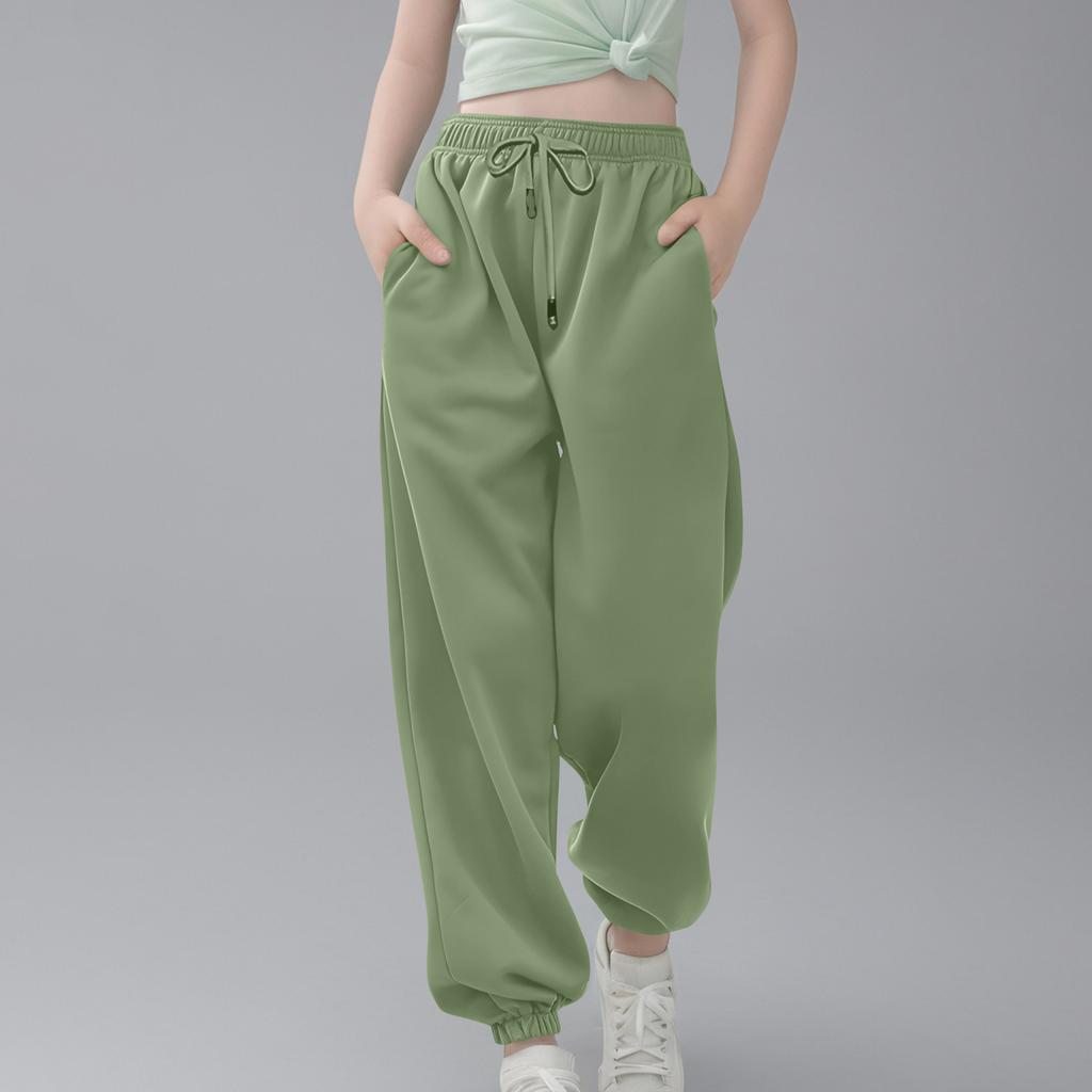Children's Fashion Solid Color Sports Loose And Versatile Men's And Women's Middle And Large Children's Casual Drawstring Elastic Waist Strap Pants