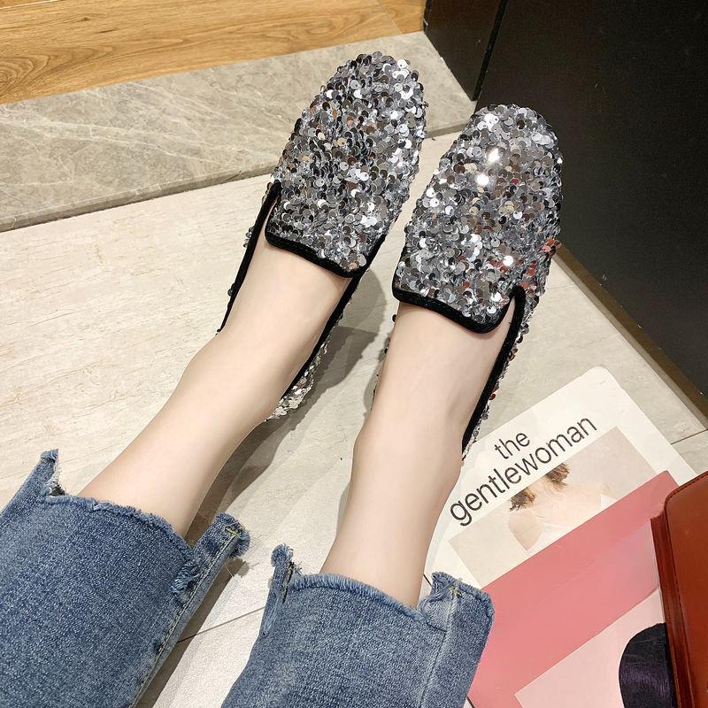 Fashion Sequins Round Toe Slip-on Women's Flat Shoes 2025 Summer Trend Social Chic and Elegant Low Price 39 Ladies Footwear Promotion