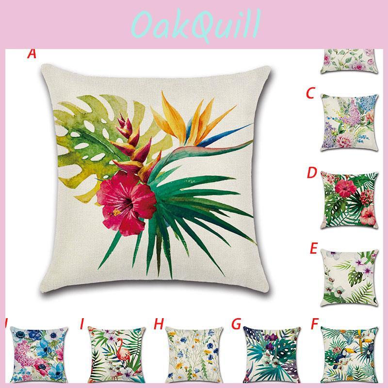 Chic 18'' Green Tropical Plant Cotton Linen Decorative Cushion Cover For Modern Homes