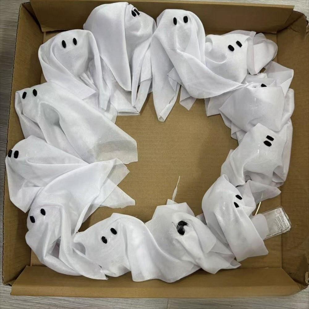 White Ghos T Design Halloween Ghos T Wreath Light-Up Feature Halloween Decor Spooky Hanging Decoration Spooky Theme