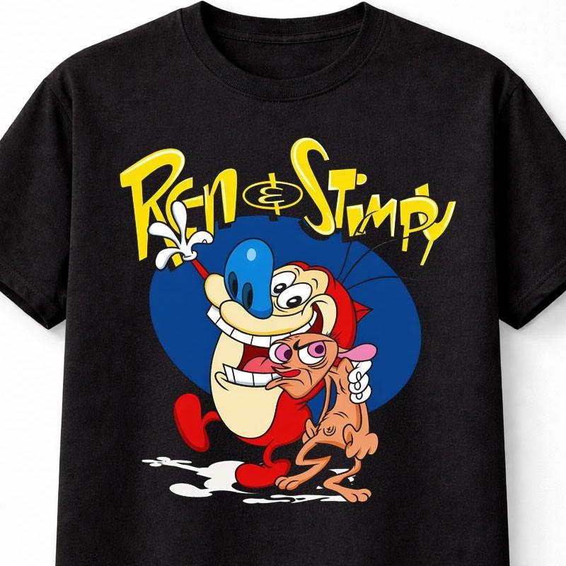 Ren and Stimpy Cartoon Graphic Unisex T Shirt S5XL 90s Nickelodeon Retro