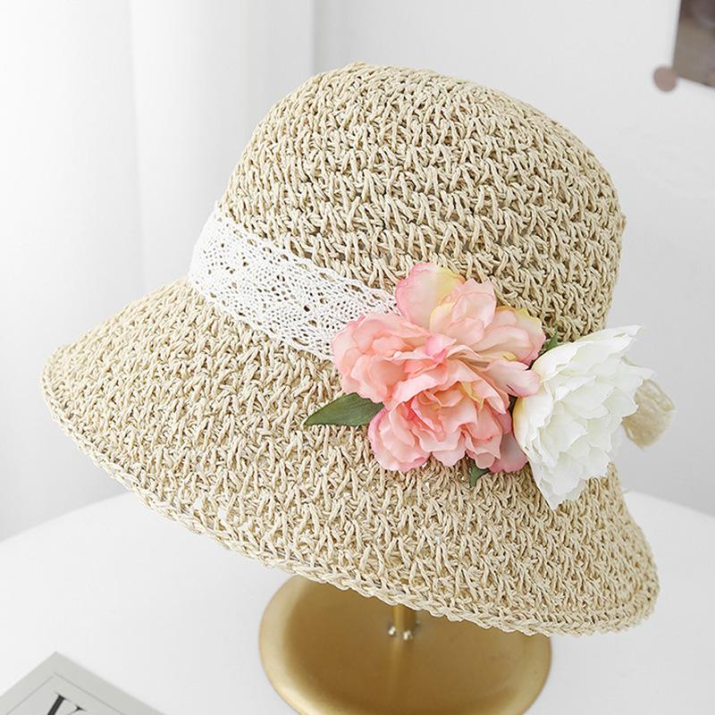 Bali Seaside Vacation Full Circle Flower Sun Hat Empty Breathable Crochet Straw Hat Women Sunscreen Sunshade Bucket Hat