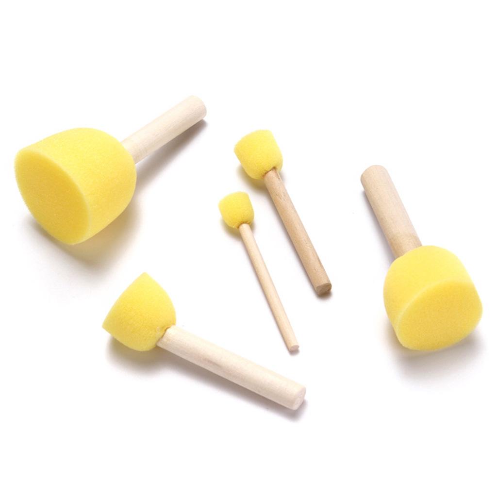 Set 5 buc Pensule Spumă Burete Mâner Lemn Instrument Pictură Ștampilă Meșteșuguri DIY pentru Copii Începători