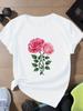 Unisex Tshirt Leaves Elegant Pink Roses Printed Unisexs Short Sleeve Round Neck Tshirt Casual Unisex Summer Clothing