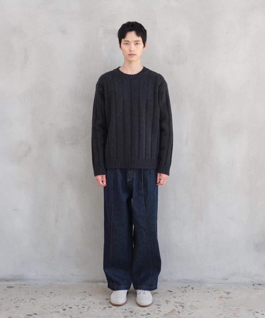 HORLISUN Meadow Wide Rib Crewneck Knit Melange Charcoal