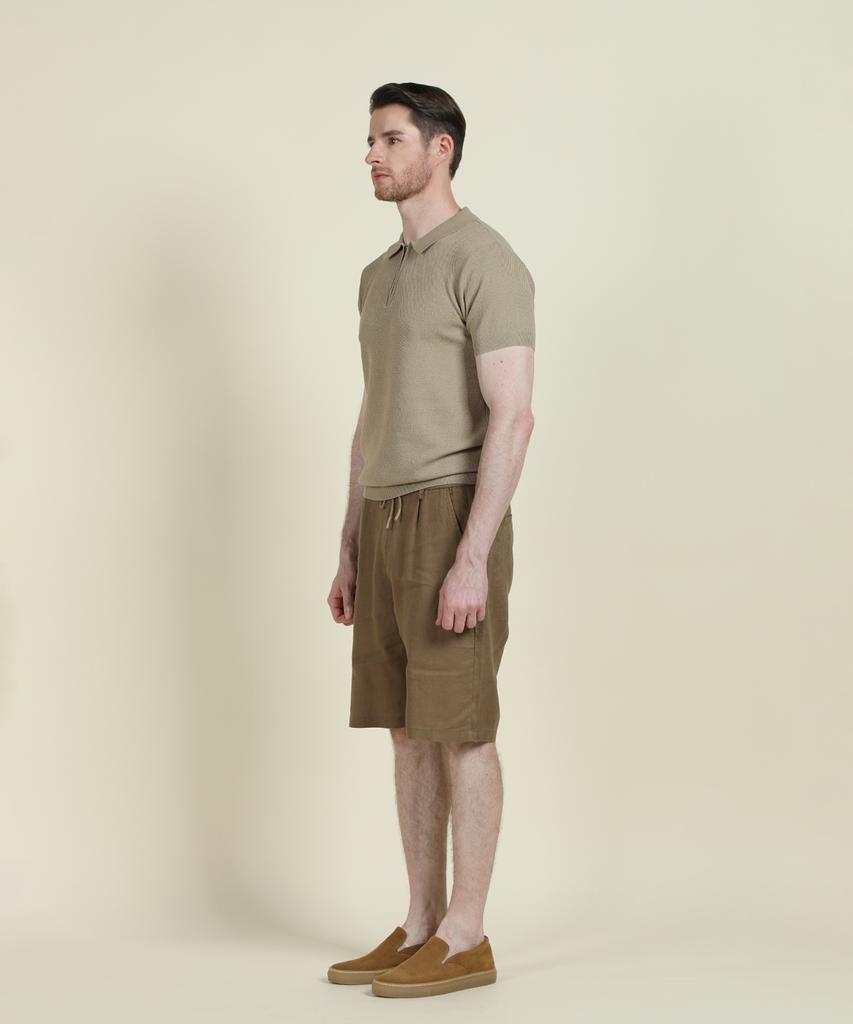 PANICALE Beige Short-Sleeve Zip-Up Polo Knit