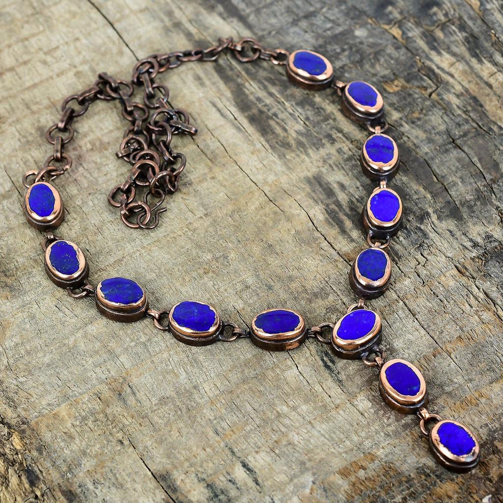 Lapis lazuli gemstone necklace electroformed copper necklace handmade jewelry adjustable chain necklace gifts for wife electroformed jewelry