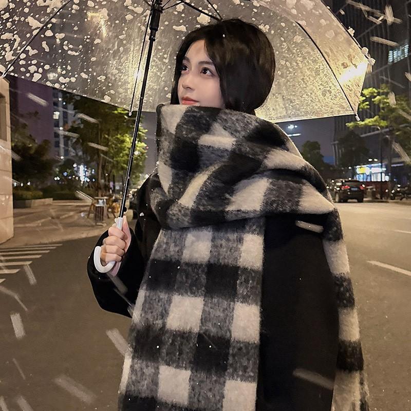 North Thickened Warm Scarf Soft Waxy Couple Shawl Winter High Sense Solid Color Versatile Fringed Scarf Women