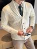 Men's High-End Cable Knit Cardigan Sweater - Light Luxury Old Money Style for Autumn and Winter.