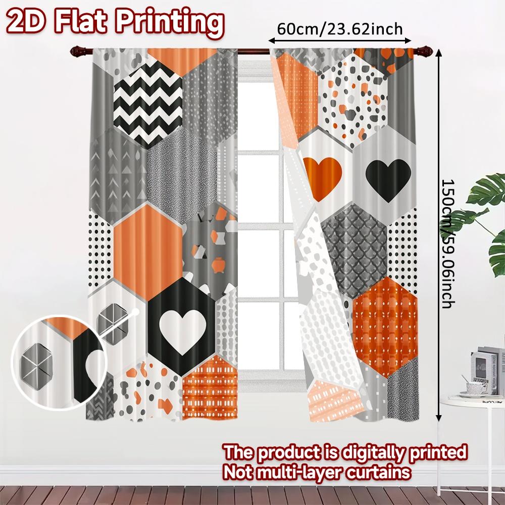 2pcs, 2D FLAT PRINTING Curtains (Without Rod) Pattern Grid Christmas Holiday Curtains with Digital Printing Machine Washable