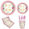 Pink Valentine'S Day Themed Party Set Flower Paper Plate Paper Cup Tablecloth Flag Wedding Arrangement