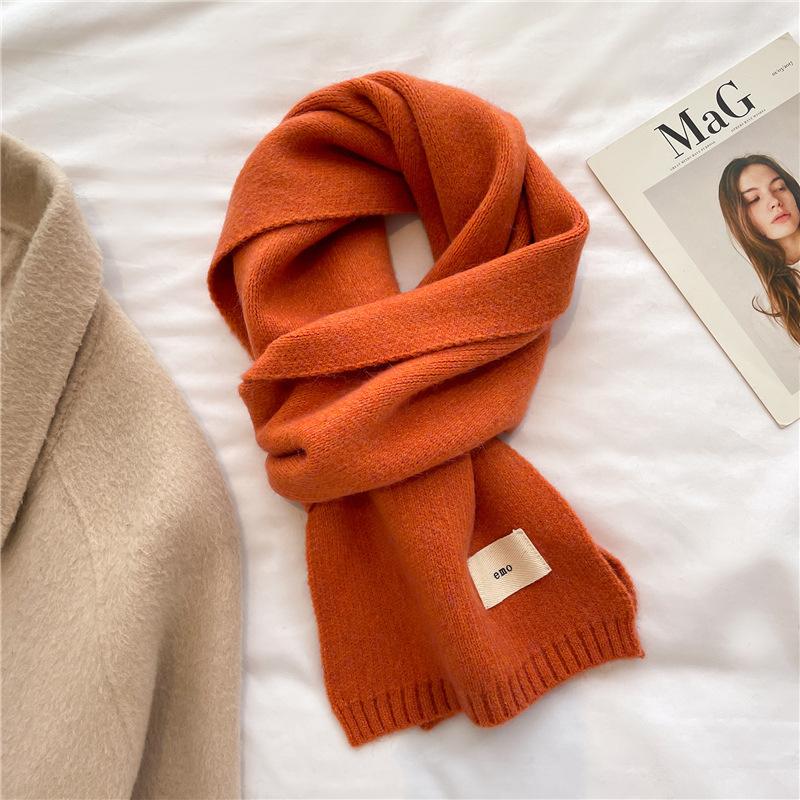 Knitted Scarf Solid Color Versatile Autumn and Winter Warm Scarf Long Student Scarf Candy Color Bright Basic Korean Version