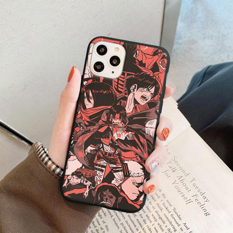 Japanese Anime Attack On Titan Black Matte Phone Case For iPhone 7 8 6 6S Plus 5 SE 2020 XS 10 11 12 Pro Max Mini X XR TPU Cover