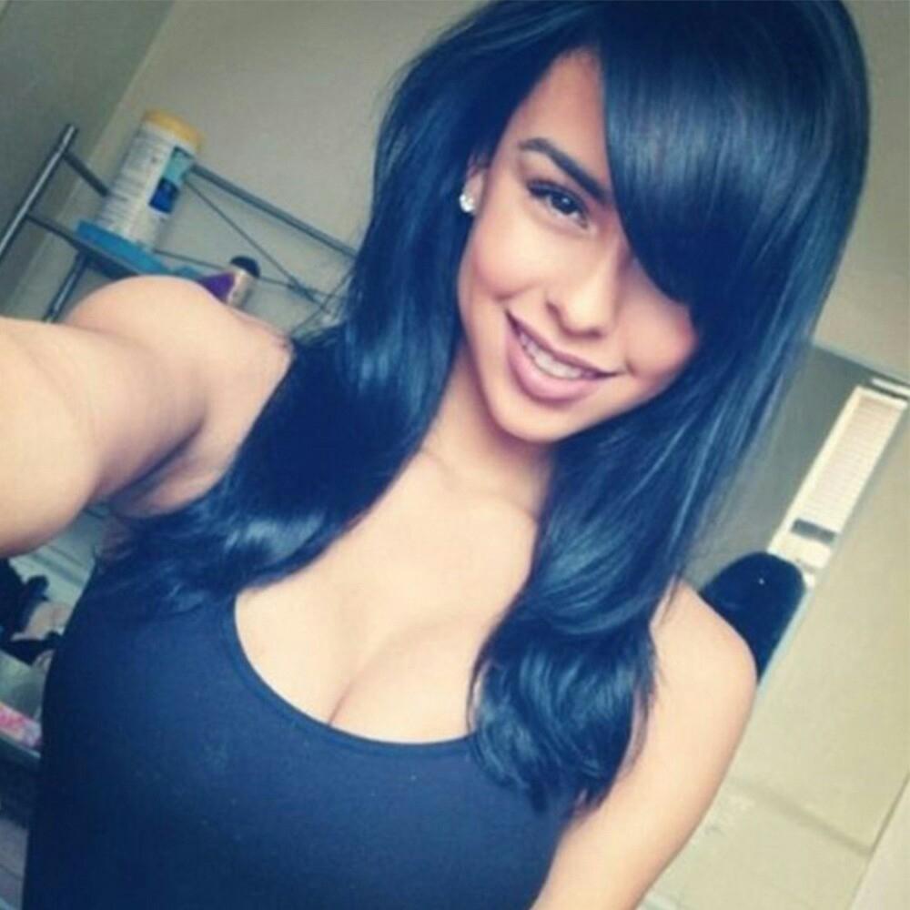 Brazilian Hair African Ameri Hair Wig Long wavy black Curly wig (Color: Black&Blue)