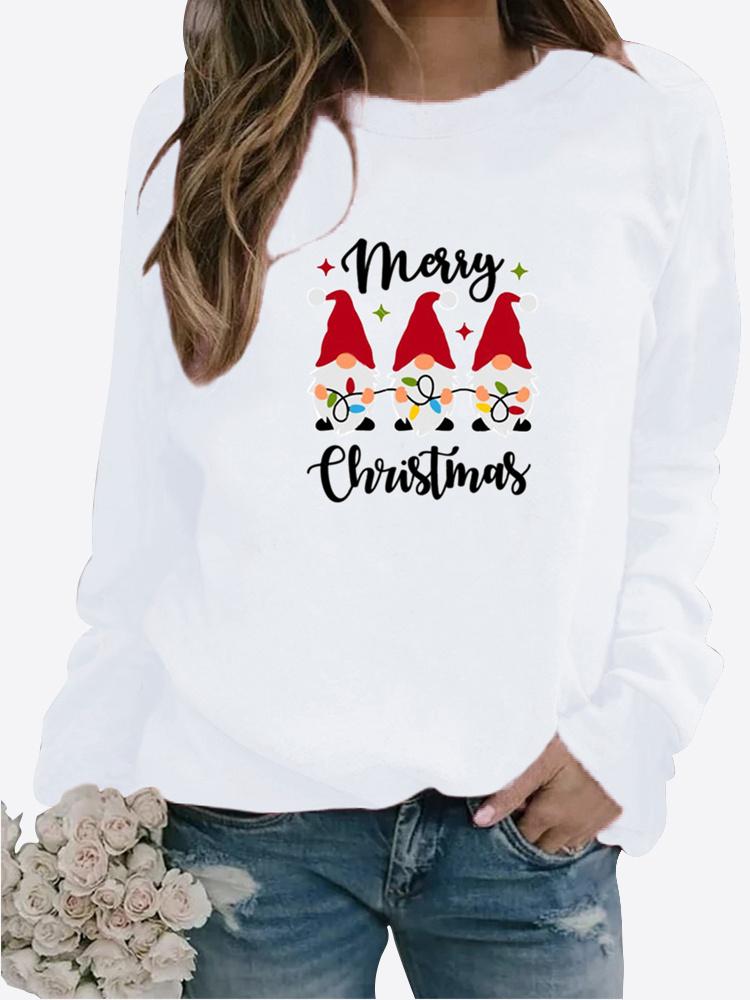 Herbst und Winter Damen Weihnachten Thema Druck Pullover Rundhals Langarm Casual Sweatshirt Plus Size Top