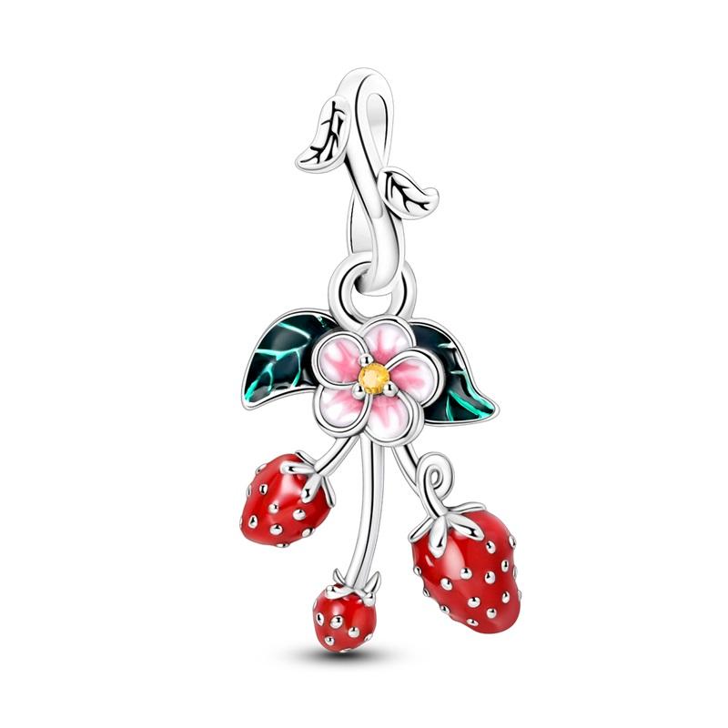 925 Silver Color Strawberry Cherry Avocado Fruit Charms Beads Fit Qikaola 925 Bracelets Fine DIY Birthday Jewelry