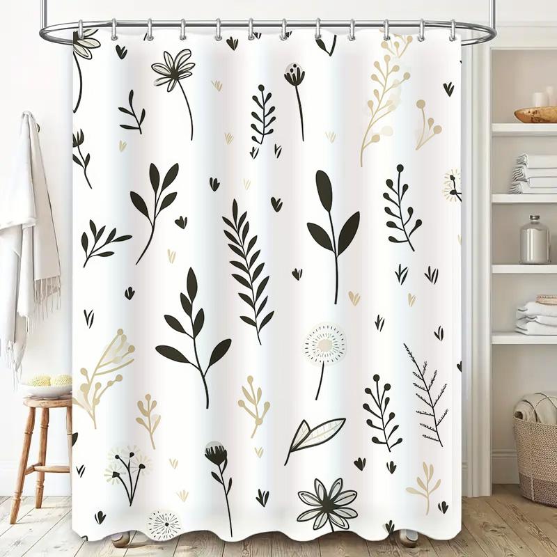 Modern Black White Leaf Shower Curtain Bathroom Decor Waterproof Fabric Shower Curtain Set for Bathtub Home Decoration B2108-Bla
