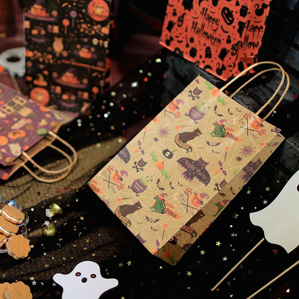 Kraft Paper Halloween Tote Bag Pumpkin Ghost Castle Retro Bag Candy Snack Packaging Gift Bag