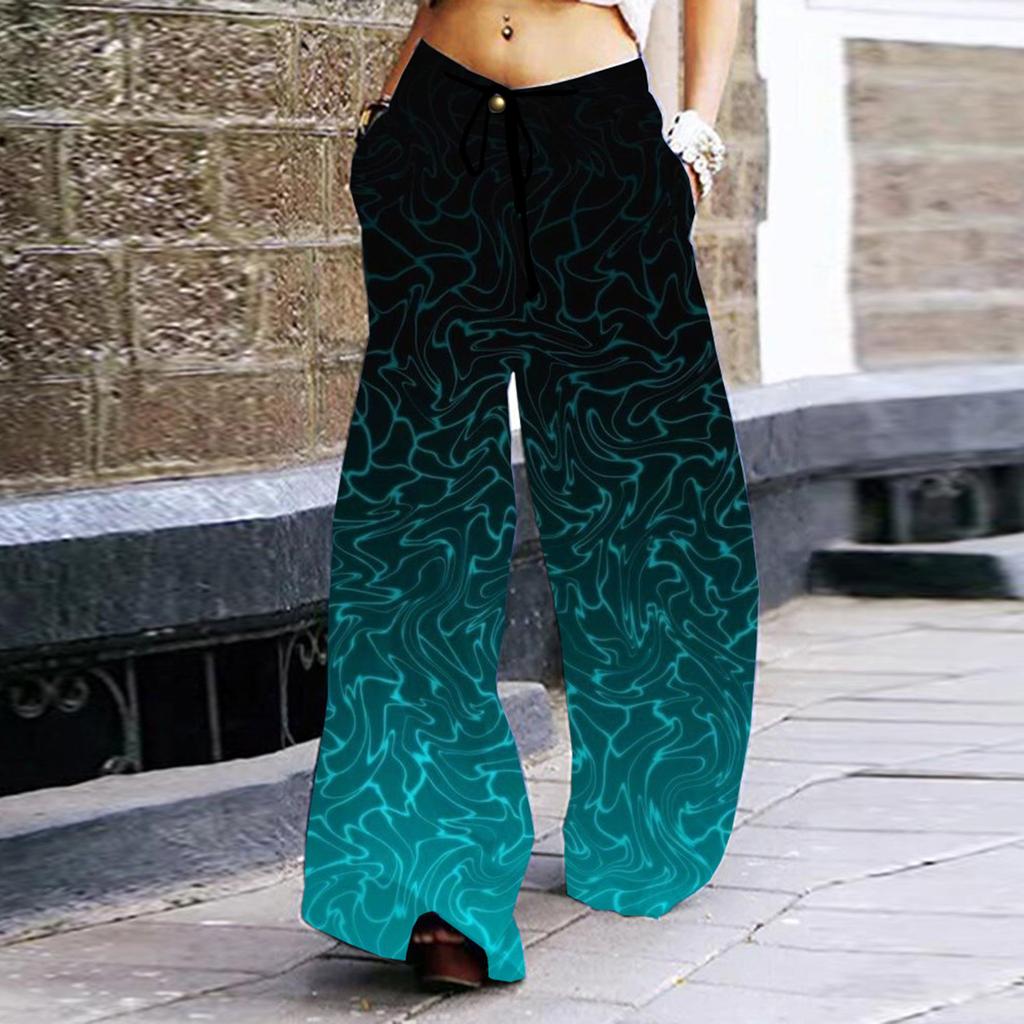 Women's Fashion Retro Casual Loose Drawstring Wide Leg Printed Sweatpants With Pockets