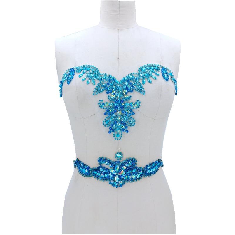 Hand-Sewn DIY Sweetheart Appliques Evening Dress Rhinestone Sequins Embellishment Patch Sew-on Bridal Gown Trim Accessories