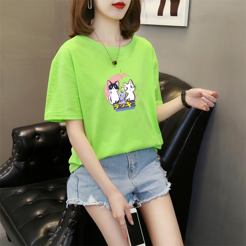 Harajuku niedliche Cartoon-Print Kurzarm-T-Shirts Damen Sommer reine Baumwolle Lässig locker Studenten-T-Shirt Damen Y2k Oberteile