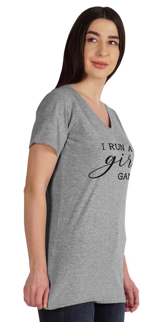 Inkmeso I Run A Girl Gang V-Neck Graphic T-shirt Mommy Life Mother  S Cotton