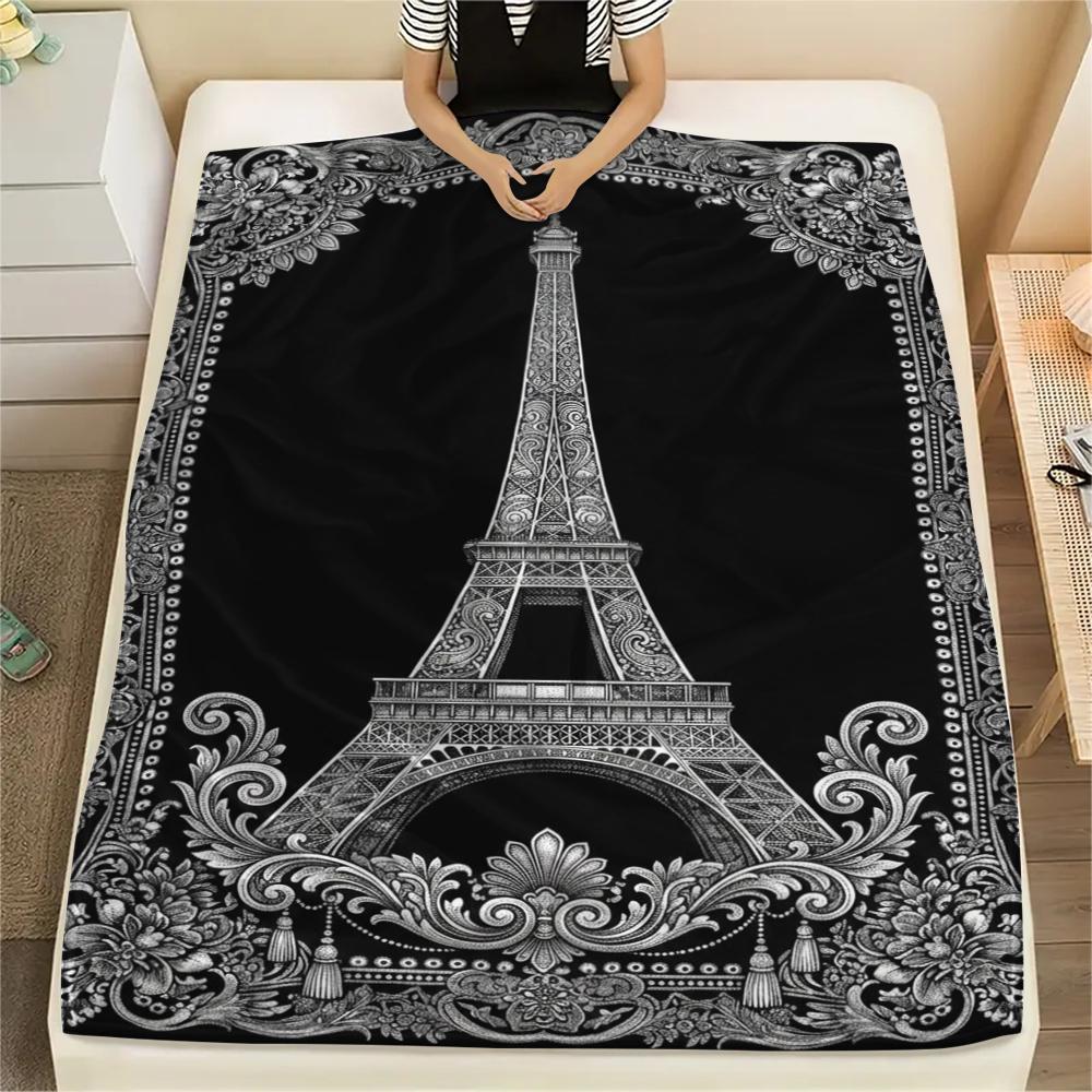 Paris Eiffel Tower Print Flannel Blanket, High Quality Comfortable for All Seasons, Home Decor, Warmth and Comfort, Perfect for Christmas Gifts86