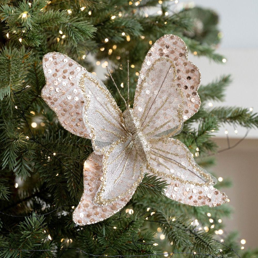 Sparkling Xmas Tree Glitter Butterfly Clip-On Artificial Sequin Butterfly Artificial