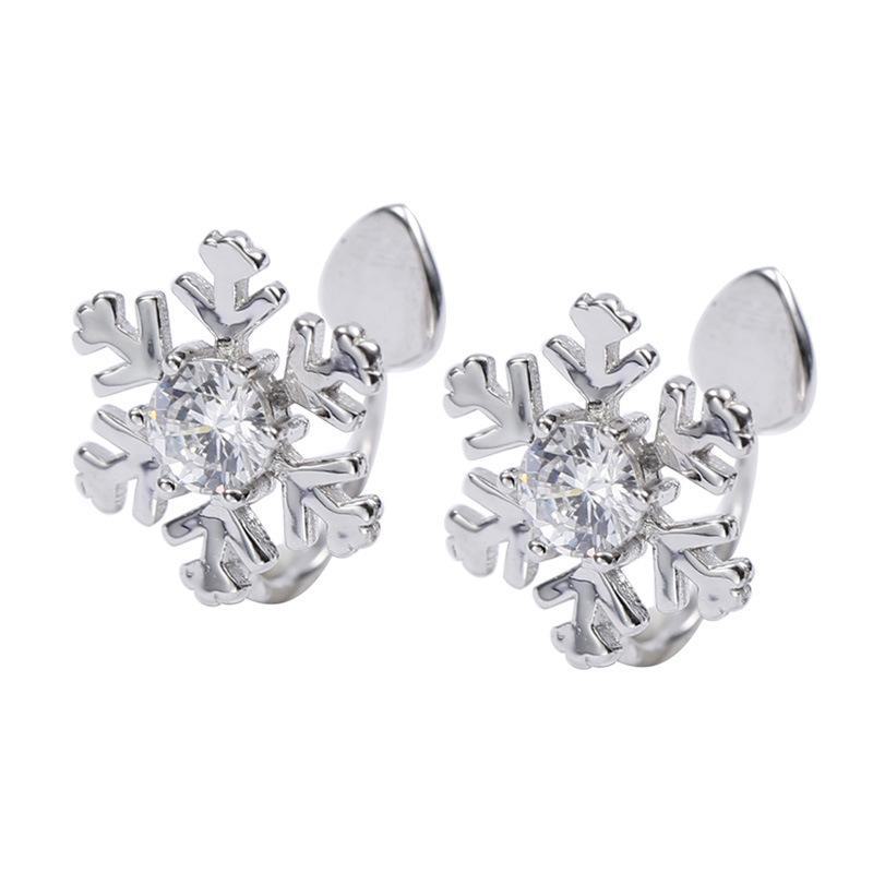 Banyan Tree S925 Silver Snowflake Ear Clips for Women - Simple Korean Autumn & Winter Earrings