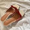 Fashion Summer Slippers for Women Square Toe French Checkered Sandals for Women Wearing Butterfly Condensation Toe High-heeled Sandals