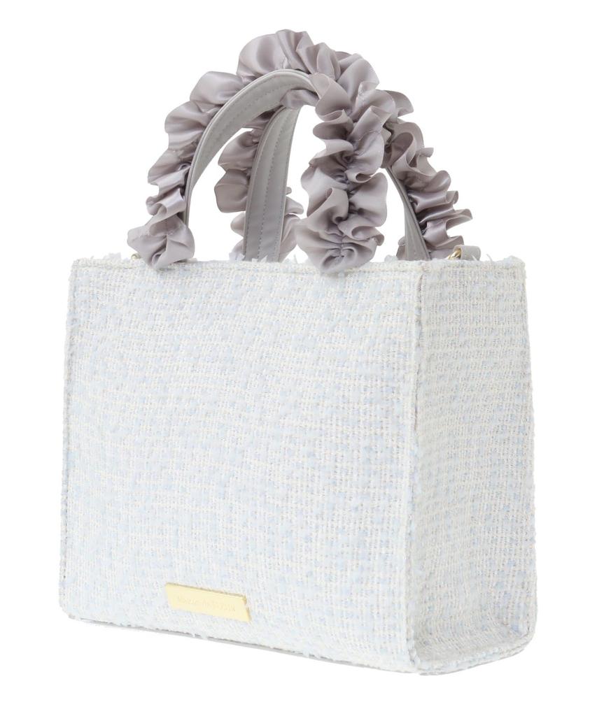 Maison De FLEUR Tweed Frill Handle Shoulder Bag, Blue Tote Bag, 08000045900