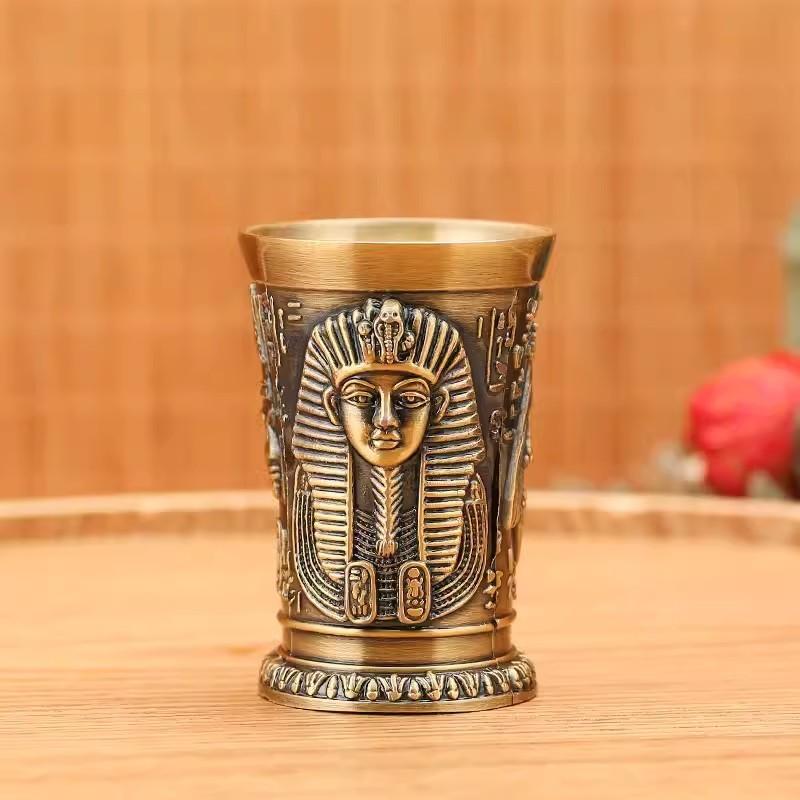 Ancient Egypt Totem Art Relief Retro Bronze Liqueur Wine Glass Vermouth Absinthe Cocktail Cup Metal Liquor Vodka Small Wineglass