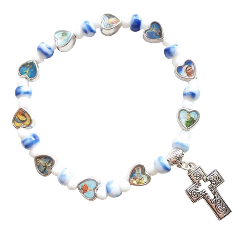 Beads Bracelets Cross Pendant Bead Bracelet Elastic Bead Bracelet Women Girls Party Jewelry Bracelets Elastic Bracelets