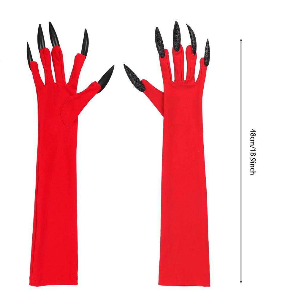 LIGGENDE Halloween Cosplay Handsker, Armbeskyttere med Kløer, Dæmonkløer, Monsterhandsker til Kvinder, Mørk Vampyr, Djævel, Spøgelse Kostumehandsker med Sort