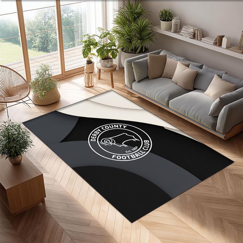 Derby County Football Print Crystal Velvet Rug, Comfortable Water Absorbent Non Slip Indoor Floor Carpet