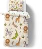 Zoo Animal Pattern Printed Duvet Cover, Children Bedding Set With 1 Pillowcases, Giraffe, Elephant, Panda, Lion Duvet Cove Set