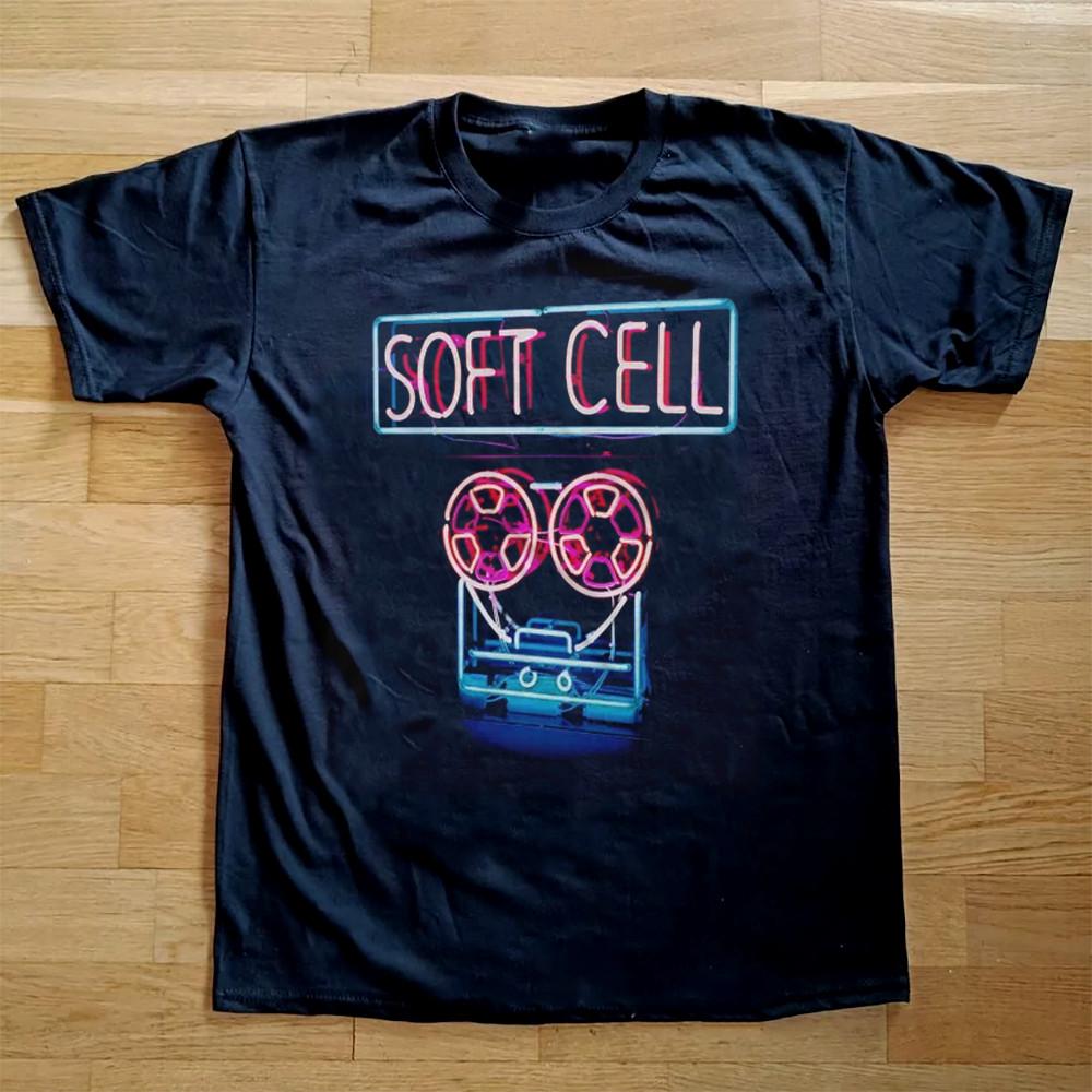 Maglietta in Cotone Nero a Maniche Corte Soft Cell Band Tutte le Taglie Unisex