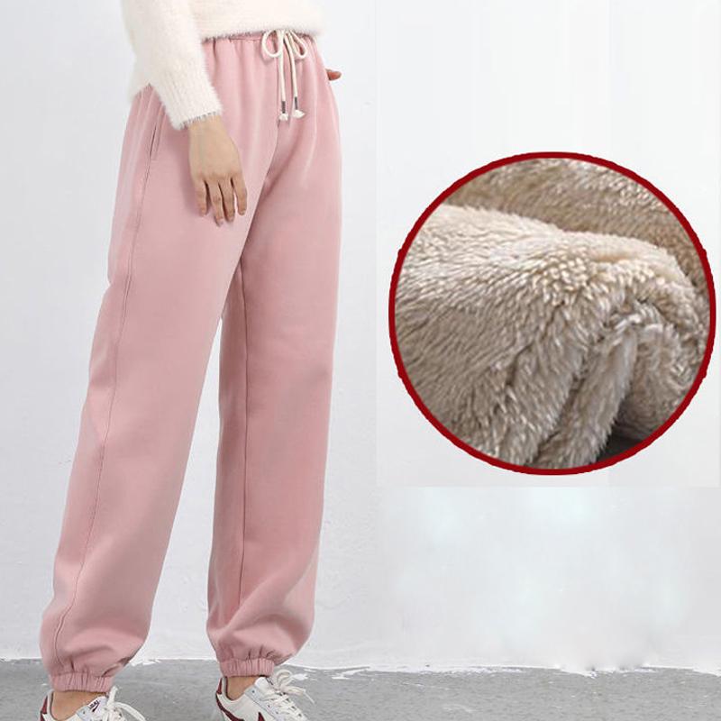 Women Winter Wool Jogging Pant Thick Cotton Padded Pants Warm Sport Pants Elastic Waist