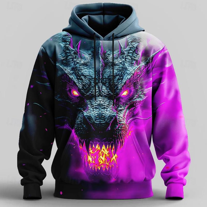 2026 New Dragon 3D Men's Hoodies Fashion Cool Daily Personality Sweatshirt Street Long Sleeve Pullover Outdoor Y2k Casual Hoodie