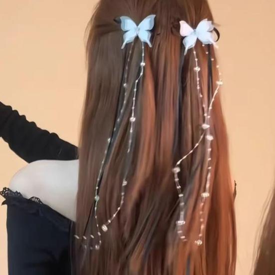 Hairpin Soft Organza Butterflies Ribbon Bow Beaded Tassel Decor Hair Clip Smooth Edges No Scratch Hair Pin Hair Accessories