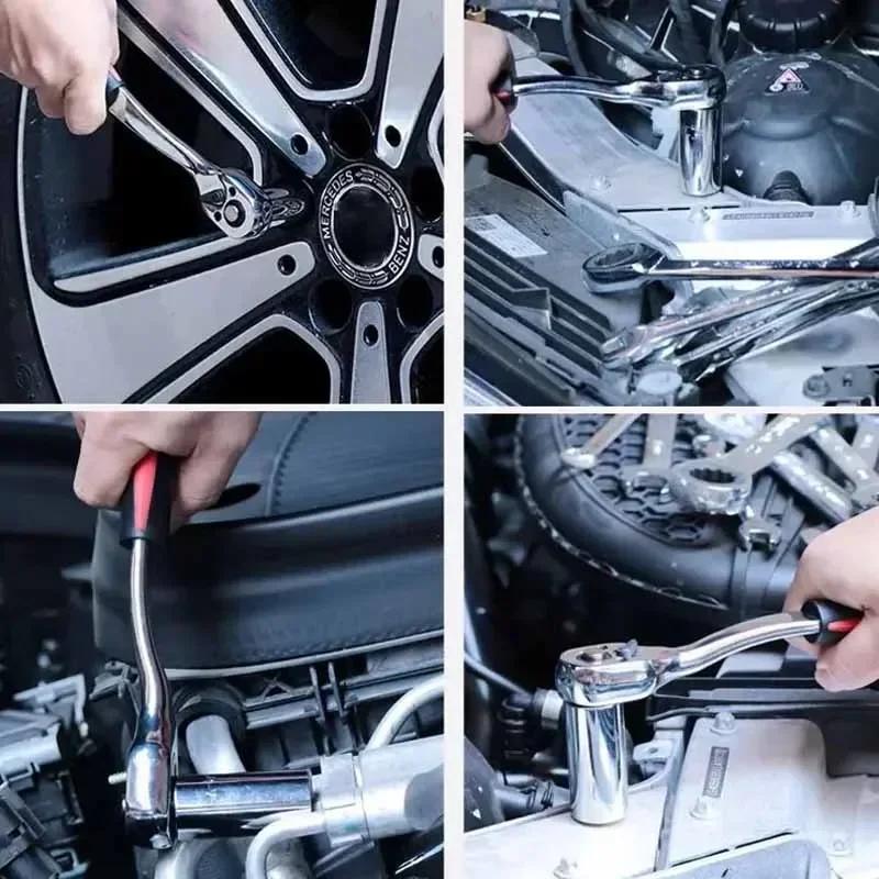 12pcs Ratchet Socket Set 1/2 3/8 1/4 Inch Drive Socket Set With 10 Sockets 4-13mm 2 Way Quick Released Handle And Extension Bar