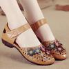Fashion Genuine Leather Retro Floral Women Flats Mother Shoes Cutout Mary Jane Shoes For Women Shoes Loafers Moccasin Flat Sandals