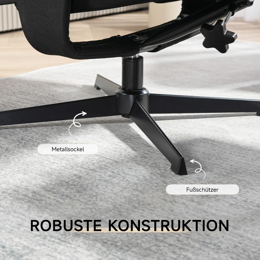 Reclining Chair with Footstool, Swivel, Rocking Function, Velvet Look, Up To 150 Kg, Black