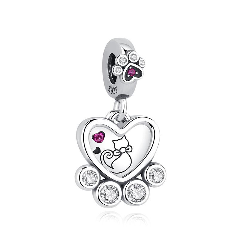 Original 925 Silver Charm Bead Love Dog Cat Paw Panda Firefly Pendant Charms Fit Bracelets Necklaces Women Jewelry