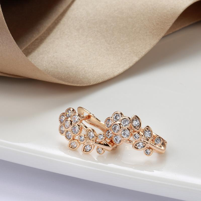 SIMJOO Rose Gold Earrings Fashion Personality Small Flower Tiny Zircon Earrings