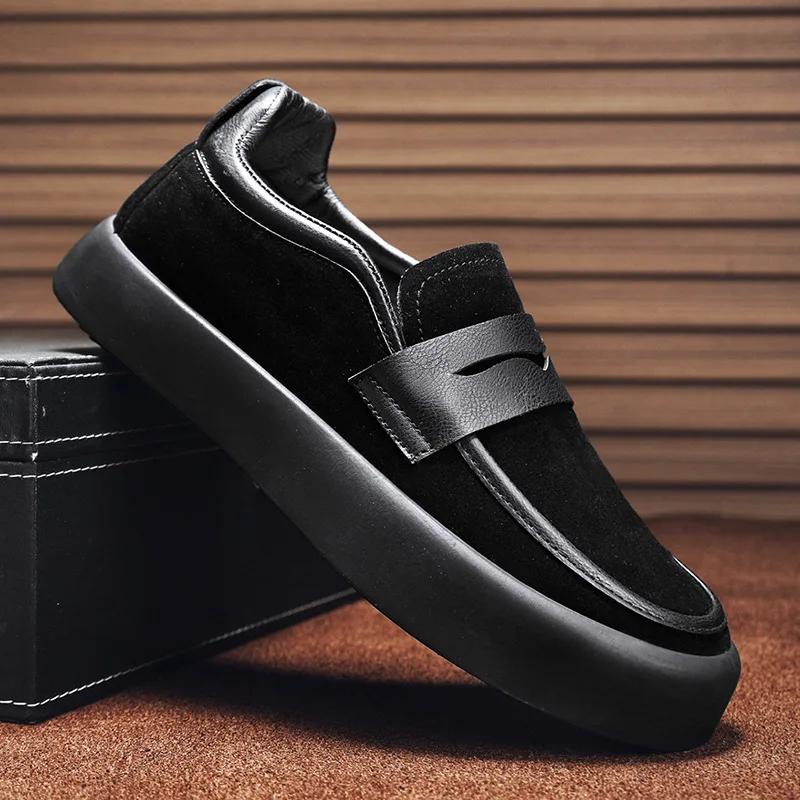 Loafers Men Shoes Leather Walking Shoes Business Non-slip Soft Bottom Work Loafers Round Flat Bottom Footwear Outdoor Sneaker