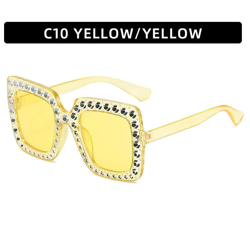 Crystal Square Diamond Sunglasses Women Oversized Rhinestones Sun Glasses Female Mirror Fashion Purple Blue Shades Eyeglasses