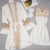 Printemps Été Vêtements De Nuit Féminins Kimono Peignoir Robe De Bain Robe De Mariée En Dentelle Blanche Ensemble Chemise De Nuit Lâche Satin Robe De Maison Vêtements De Détente