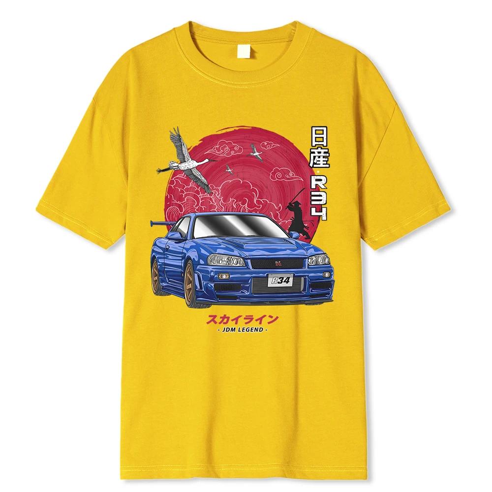 Cotton Initial D T Shirt Men Women Harajuku Aesthetic Oversize T-Shirt Funny JDM Car Tshirt Nissan Skyline R34 Tee Shirt